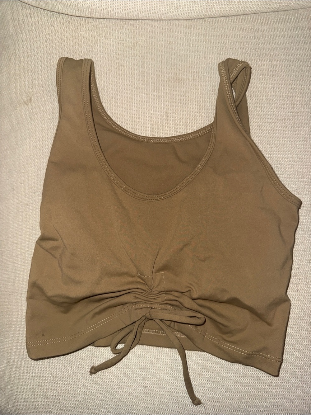 Ruched Front Sports Crop in Tan